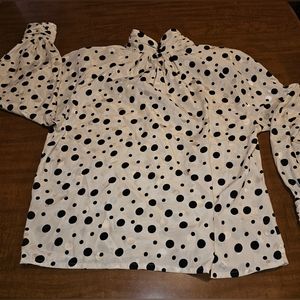Vintage 80s Polkadot Secretary Blouse Shimmery 13 14 Large Mock Turtleneck